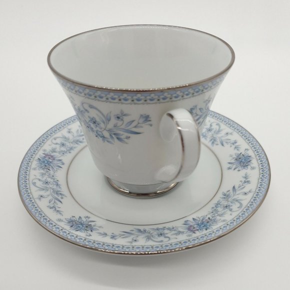 Cup Saucer Blue Hill 2482 Noritake China Tea Coffee Collection Silver Rim Blue - Picture 4 of 12